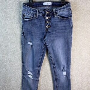 KanCan Jeans Women's Juniors 3 (Fits 27x29) Blue Denim Boyfriend Distressed